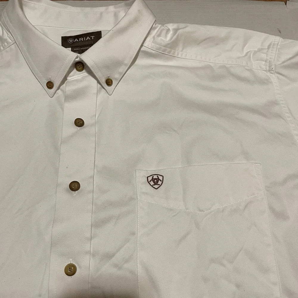 Ariat Mens Size XXL Solid Twill Shirt Long Sleeve‎ Button Up White Heavy Cotton